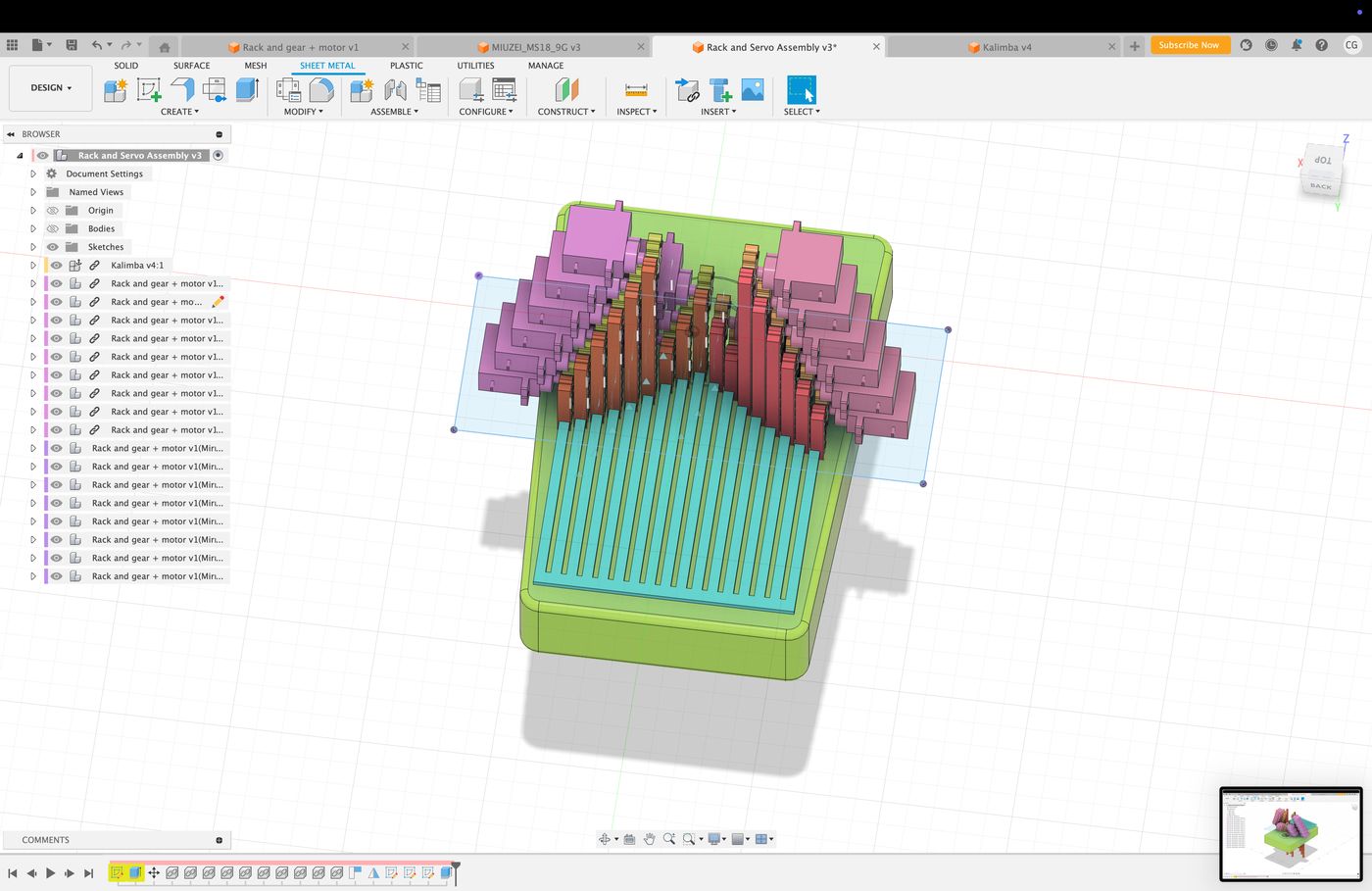 Fusion 360 model of the tine comb and base