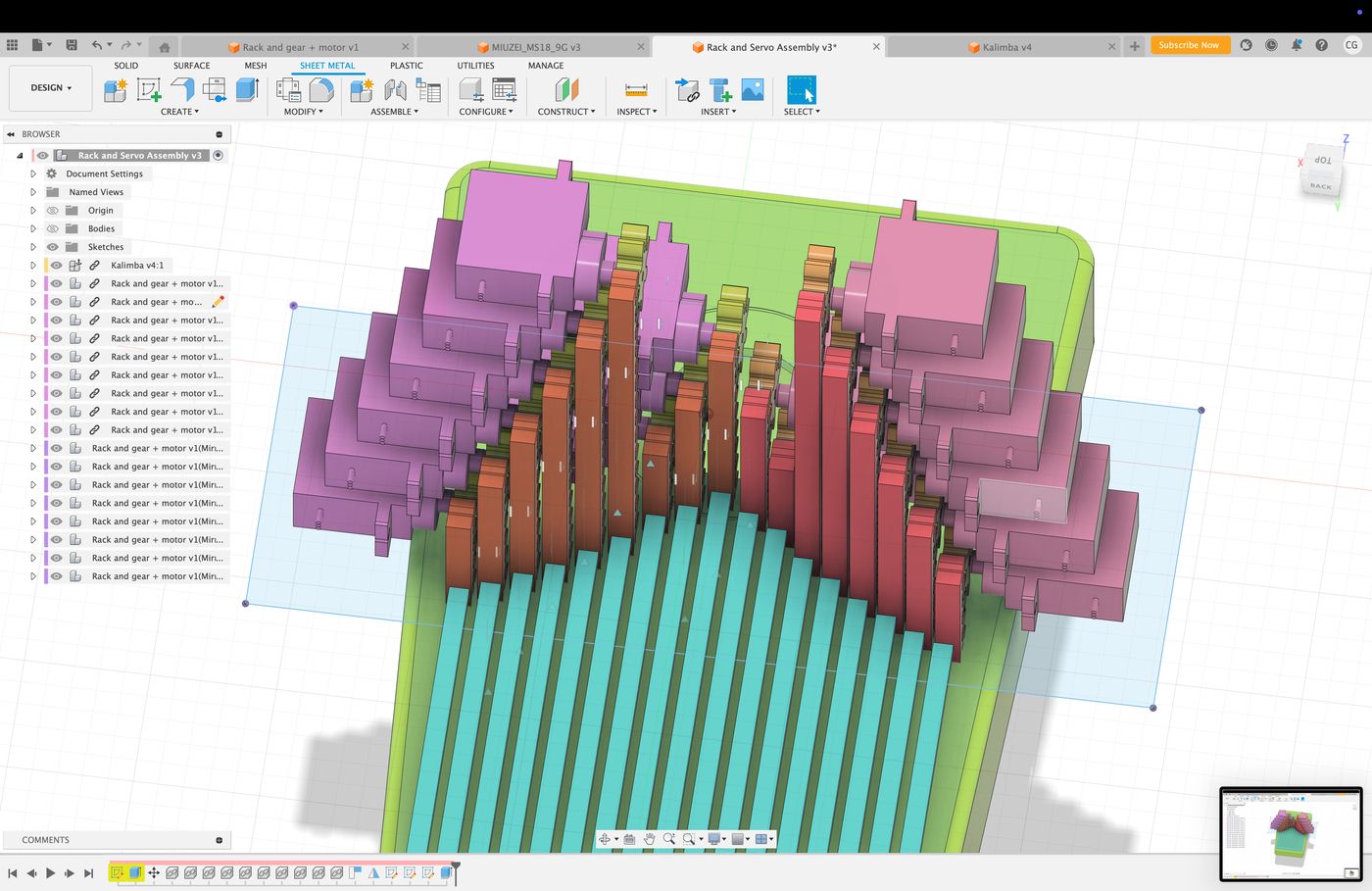 Fusion 360 model, closer view of the stepped tines