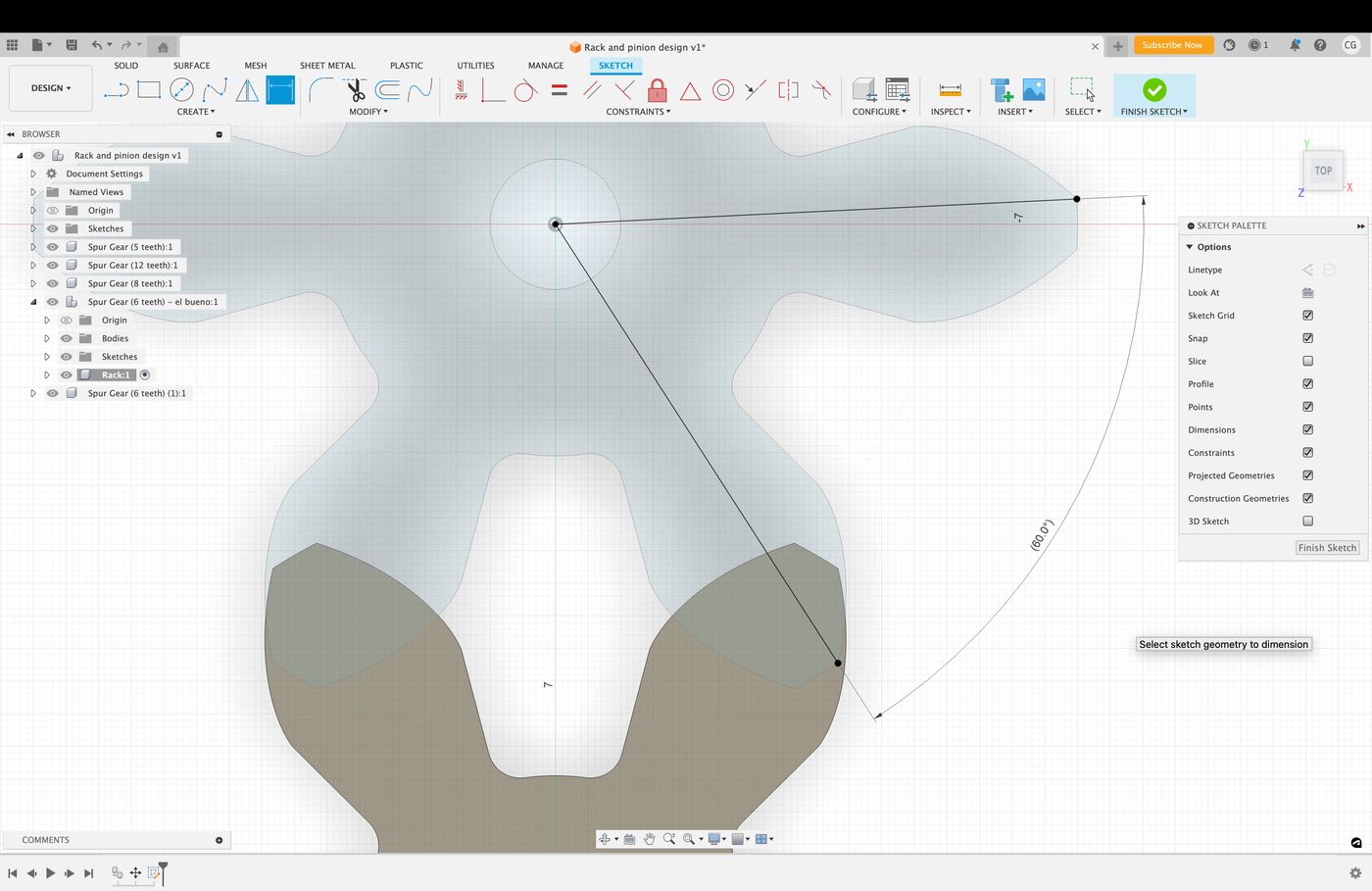 Fusion 360 sketch of a key profile