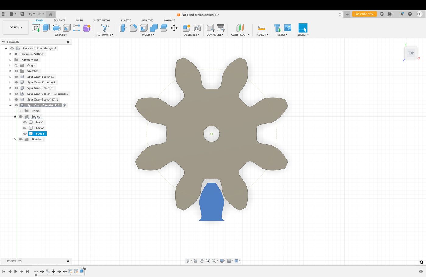 Fusion 360 model of a star-shaped gear