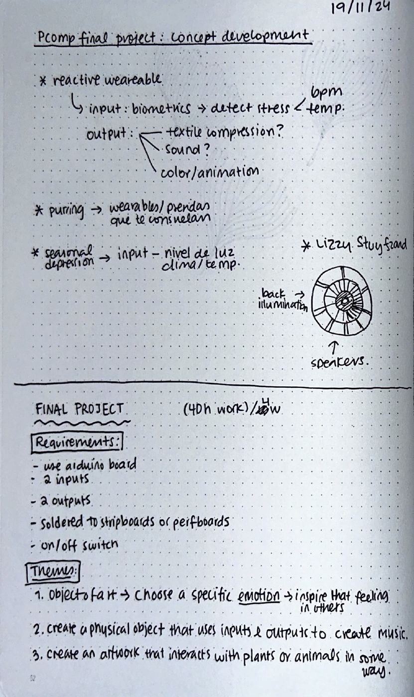 Sketchbook page — project requirements and circuit notes
