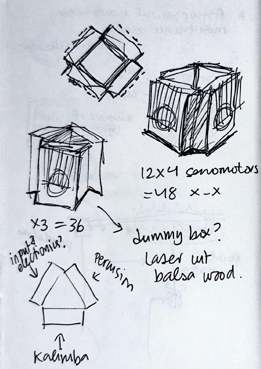 Sketchbook page — laser-cut box studies