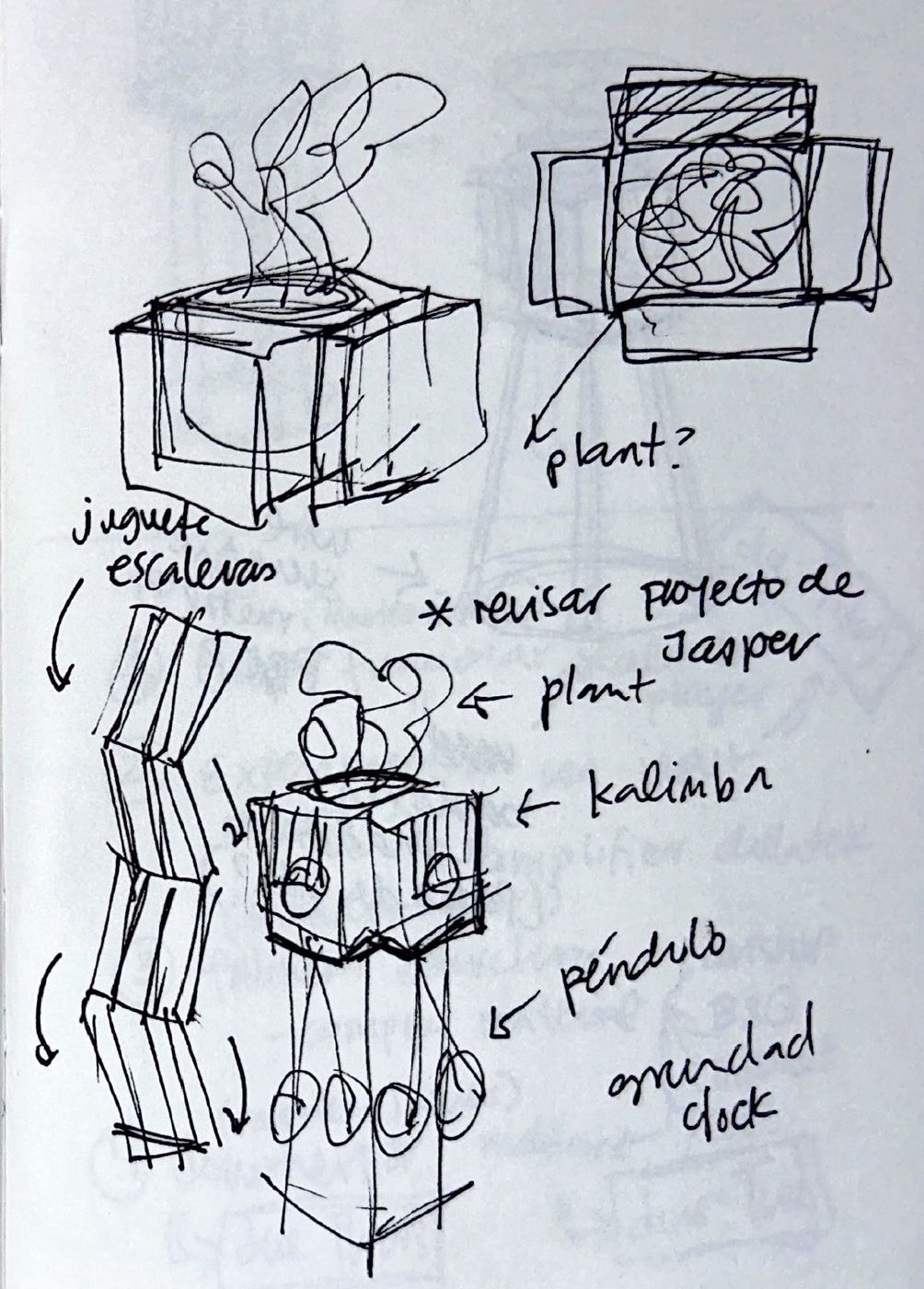 Sketchbook page — kalimba and enclosure ideas
