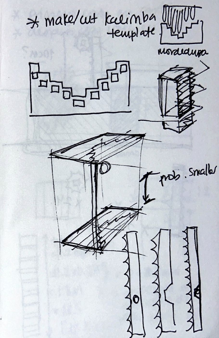 Sketchbook page — cut template and enclosure