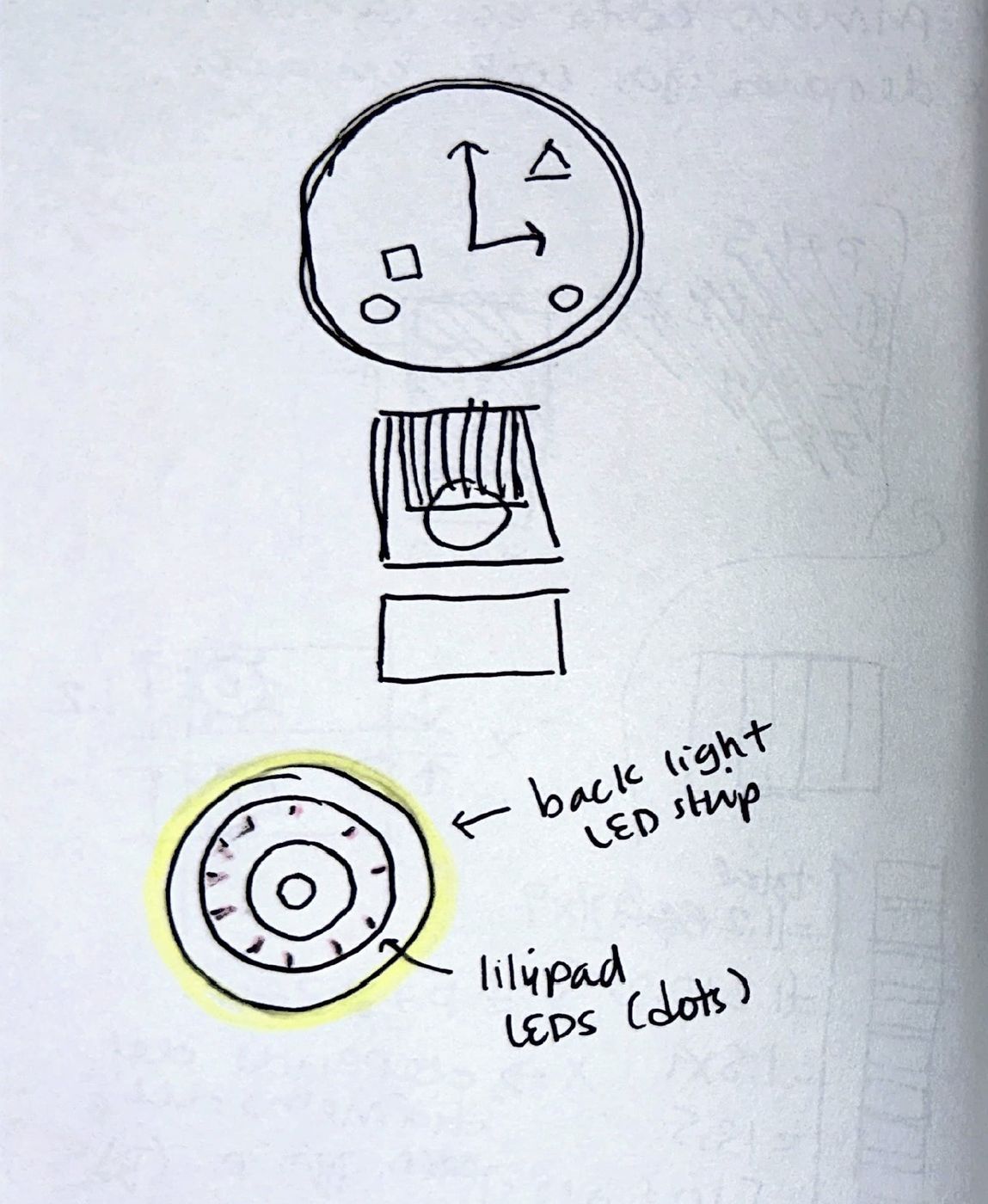 Sketchbook page — back-lit LED hoop