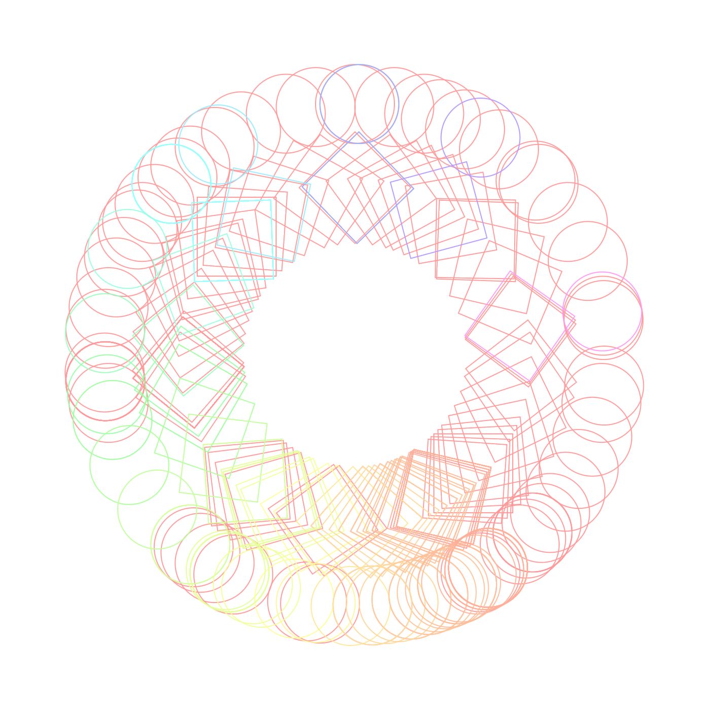 Generative ring of pastel circles and squares